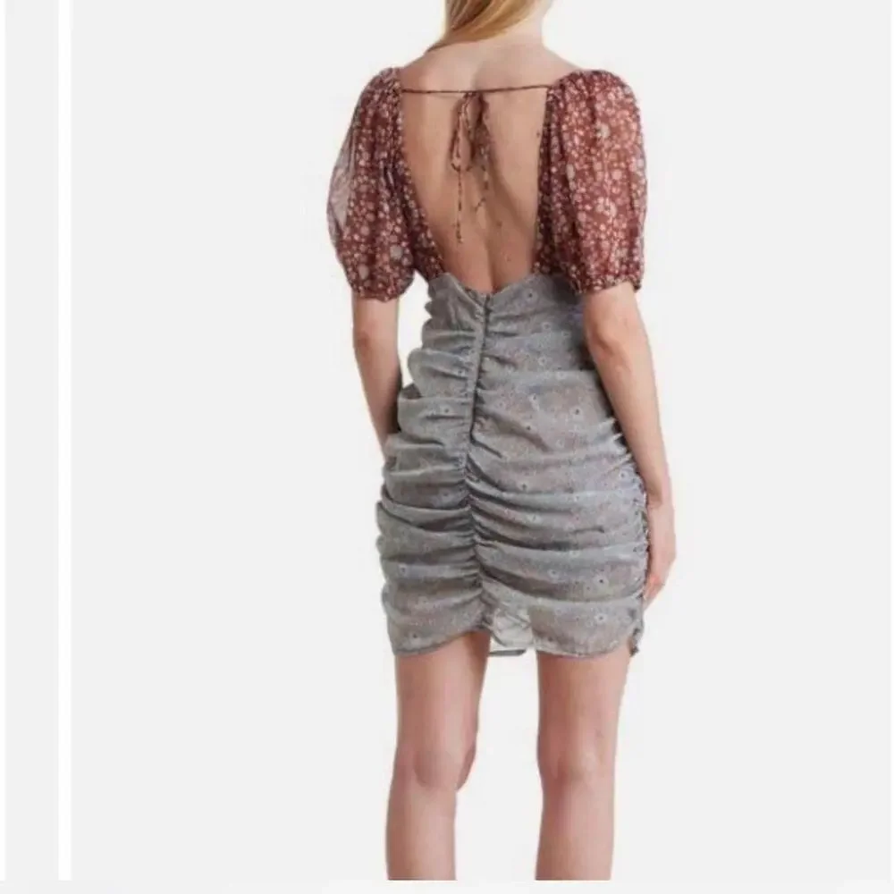 Free People Tessa Storm Combo Boho Floral Print Ruched Mini Dress Size Small - Picture 2 of 4